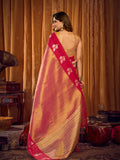 Pink Soft Tissue Contrast Border With Zhallar Saree With Blouse Piece