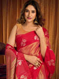 Pink Soft Tissue Contrast Border With Zhallar Saree With Blouse Piece