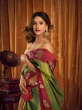 Green Soft Tissue Contrast Border With Zhallar Saree With Blouse Piece