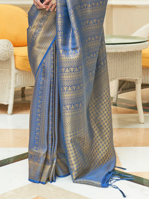 Blue Sequins Saree With Blouse Piece