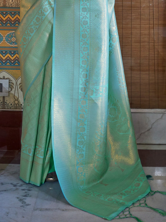 Cyan Art Silk Saree With Blouse Piece