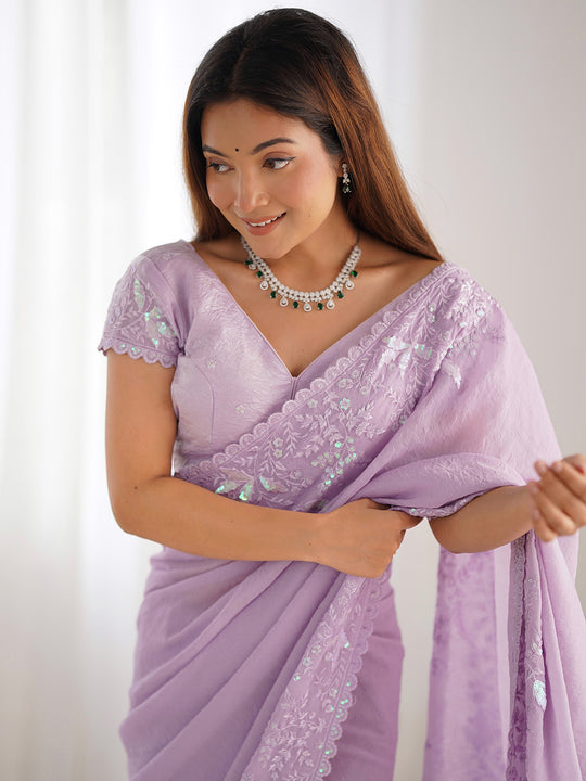 Lavender Tissue Silk Saree With Blouse Piece
