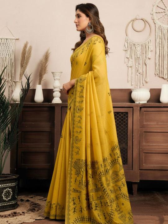 Modal Warli Work With Zhallar Banarasi Silk Saree