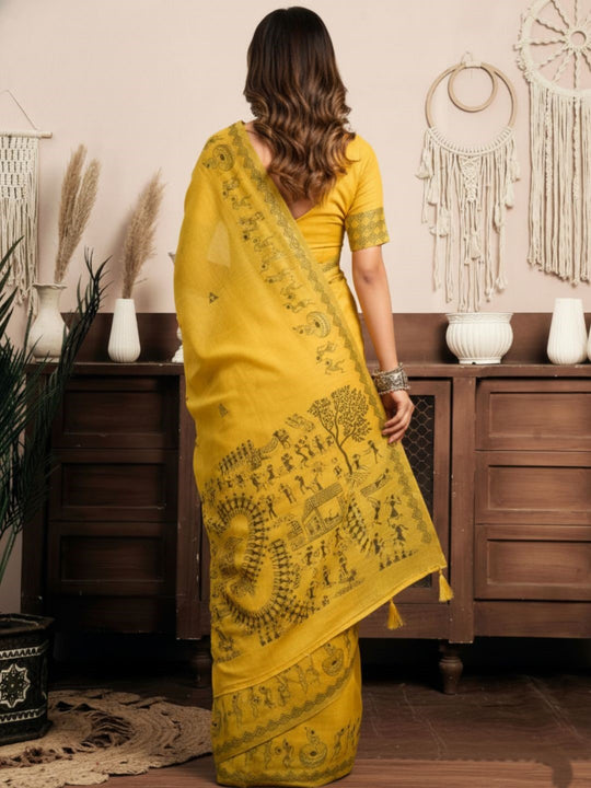 Modal Warli Work With Zhallar Banarasi Silk Saree