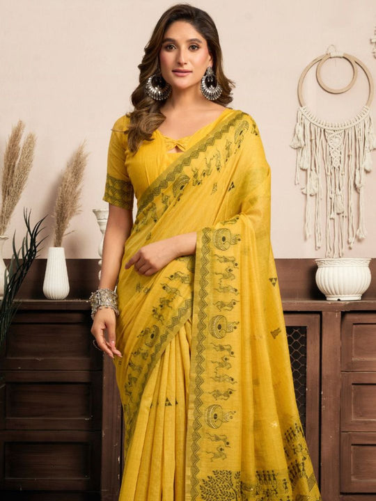 Modal Warli Work With Zhallar Banarasi Silk Saree