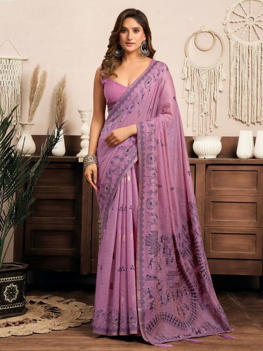 Modal Warli Work With Zhallar Banarasi Silk Saree