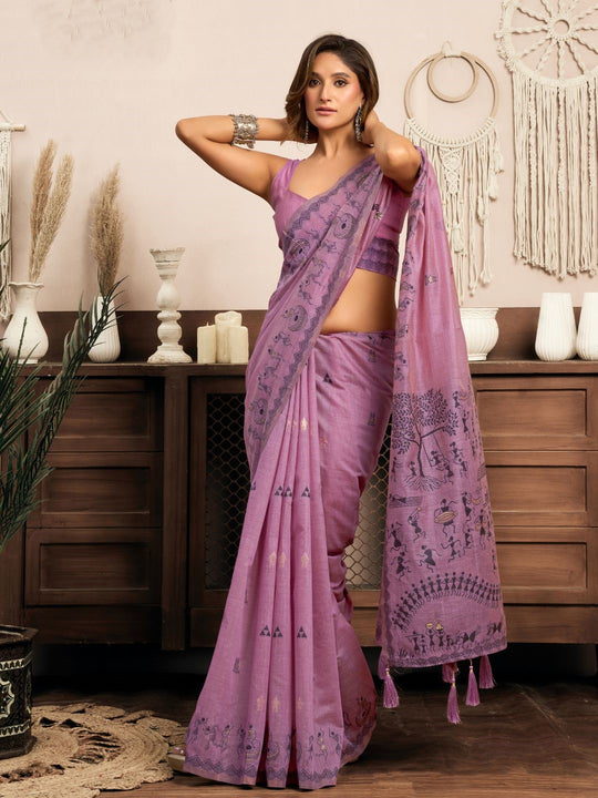 Modal Warli Work With Zhallar Banarasi Silk Saree