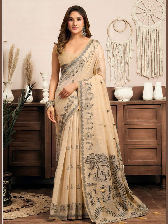 Modal Warli Work With Zhallar Banarasi Silk Saree