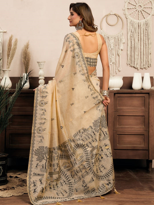 Modal Warli Work With Zhallar Banarasi Silk Saree