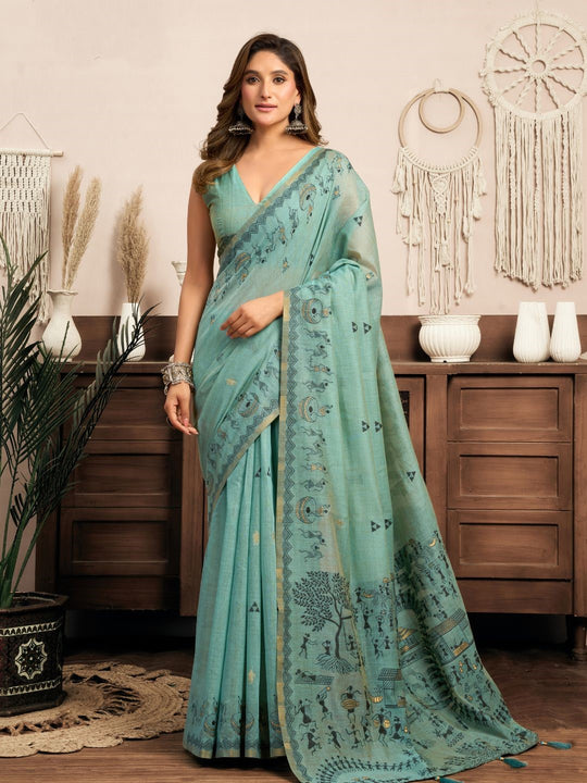 Modal Warli Work With Zhallar Banarasi Silk Saree