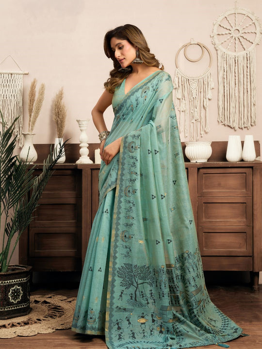 Modal Warli Work With Zhallar Banarasi Silk Saree