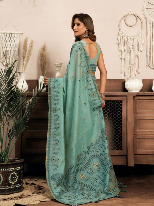 Modal Warli Work With Zhallar Banarasi Silk Saree