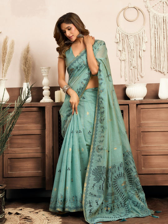 Modal Warli Work With Zhallar Banarasi Silk Saree