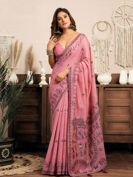 Modal Warli Work With Zhallar Banarasi Silk Saree