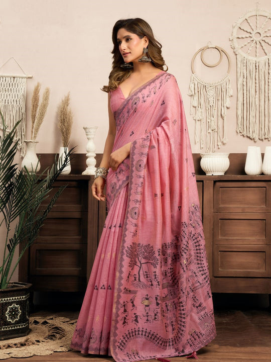 Modal Warli Work With Zhallar Banarasi Silk Saree