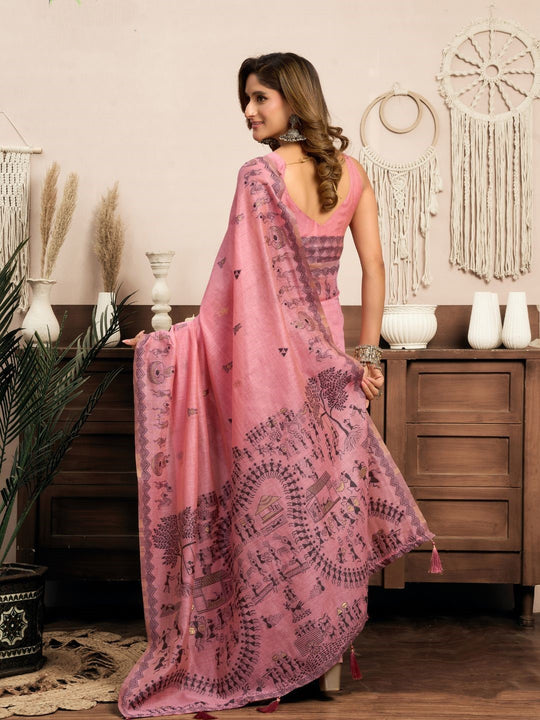 Modal Warli Work With Zhallar Banarasi Silk Saree