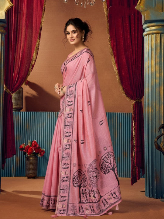 Modal Warli Work With Zhallar Banarasi Silk Saree