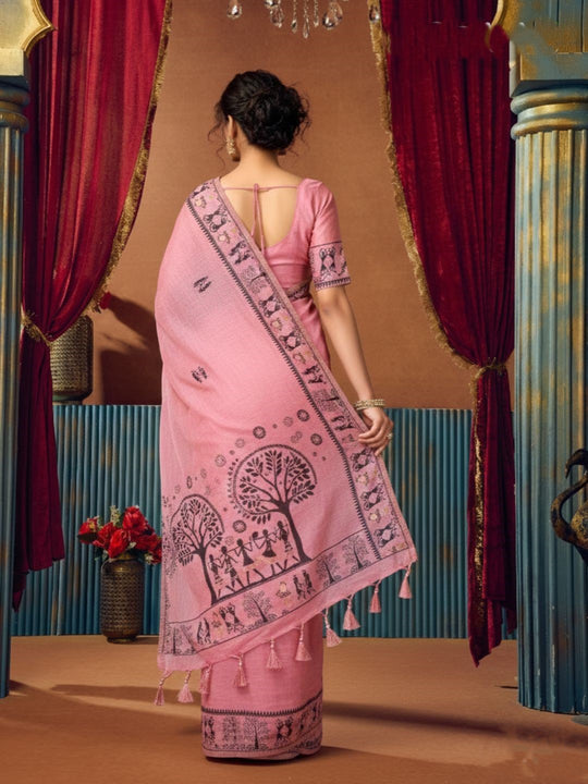 Modal Warli Work With Zhallar Banarasi Silk Saree
