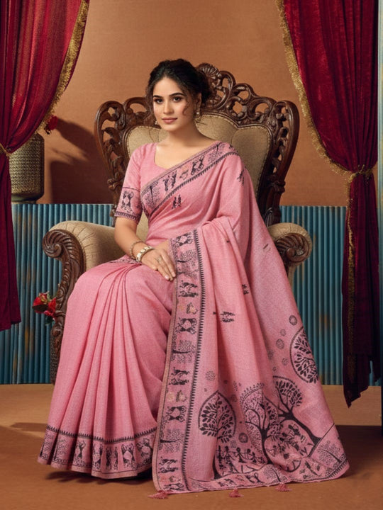 Modal Warli Work With Zhallar Banarasi Silk Saree