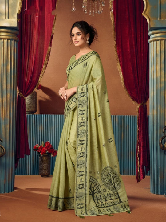 Modal Warli Work With Zhallar Banarasi Silk Saree