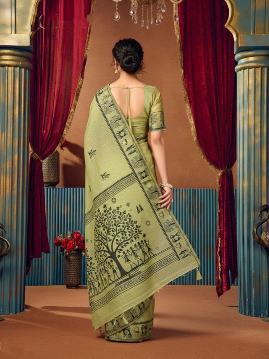 Modal Warli Work With Zhallar Banarasi Silk Saree
