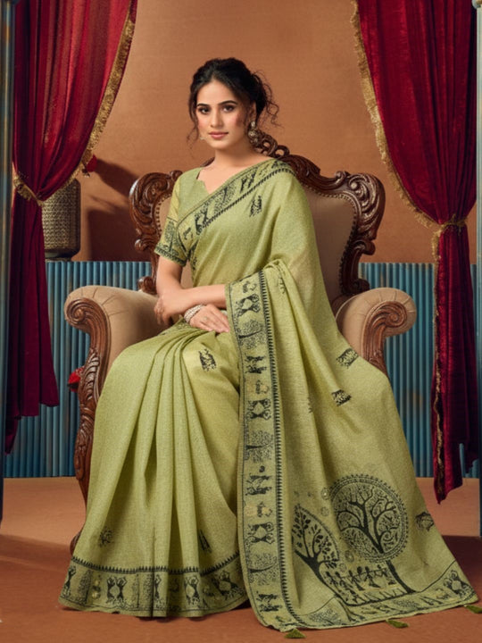Modal Warli Work With Zhallar Banarasi Silk Saree