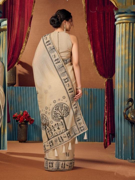 Modal Warli Work With Zhallar Banarasi Silk Saree