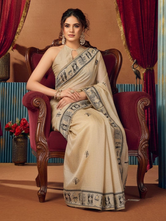 Modal Warli Work With Zhallar Banarasi Silk Saree