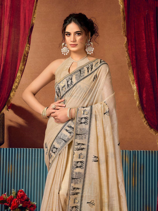 Modal Warli Work With Zhallar Banarasi Silk Saree