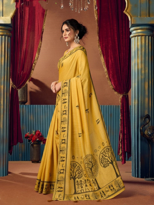 Modal Warli Work With Zhallar Banarasi Silk Saree