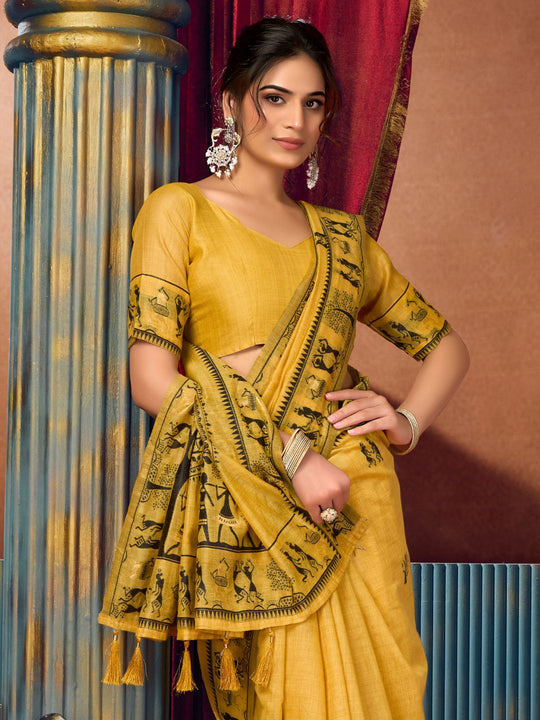 Modal Warli Work With Zhallar Banarasi Silk Saree
