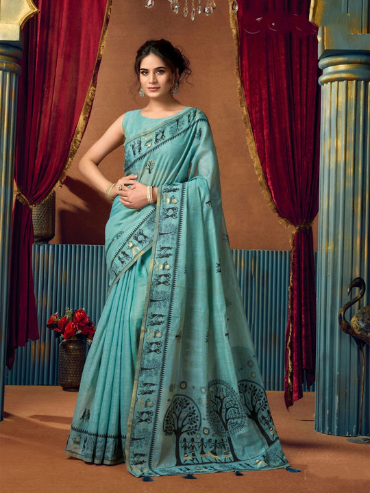 Modal Warli Work With Zhallar Banarasi Silk Saree