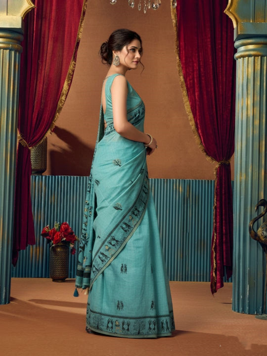 Modal Warli Work With Zhallar Banarasi Silk Saree