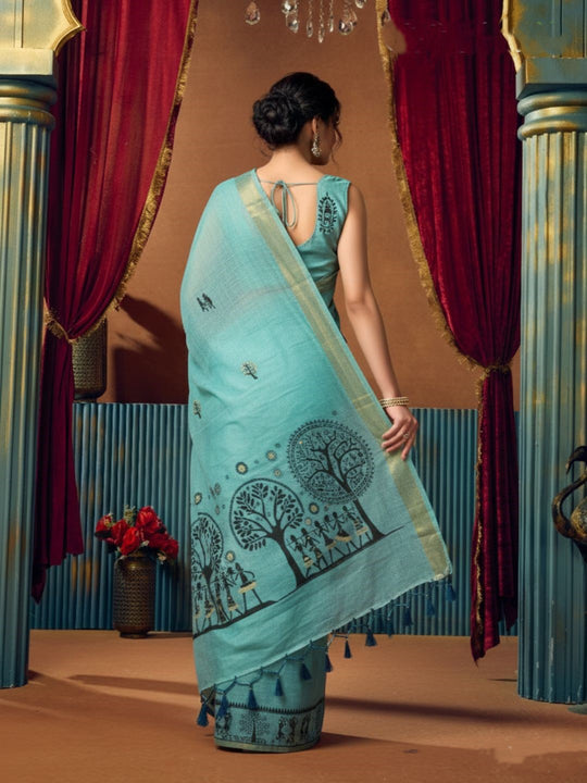 Modal Warli Work With Zhallar Banarasi Silk Saree
