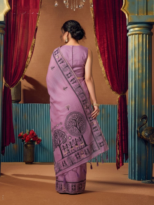 Modal Warli Work With Zhallar Banarasi Silk Saree