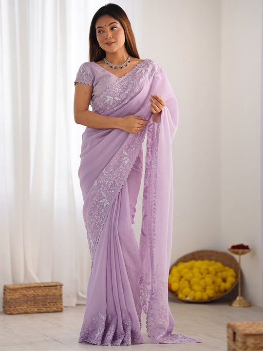 Lavender Tissue Silk Saree With Blouse Piece
