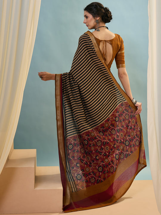 Mustard Pv Cotton Saree With Blouse Piece