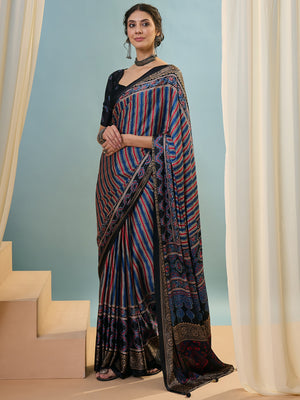 Black Semi Modal Saree With Blouse Piece