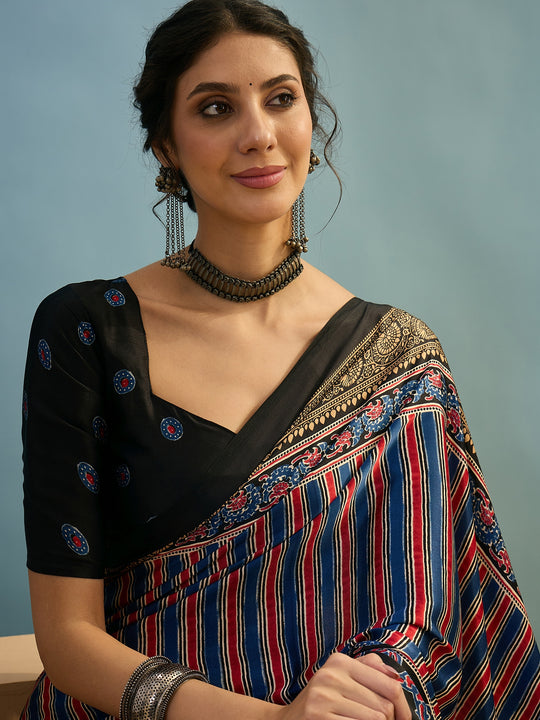 Black Semi Modal Saree With Blouse Piece