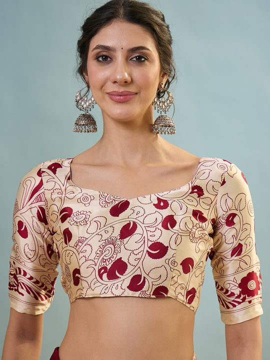 Red Semi Modal Saree With Blouse Piece