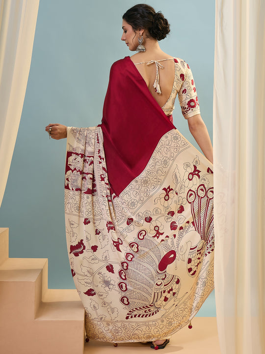Red Semi Modal Saree With Blouse Piece