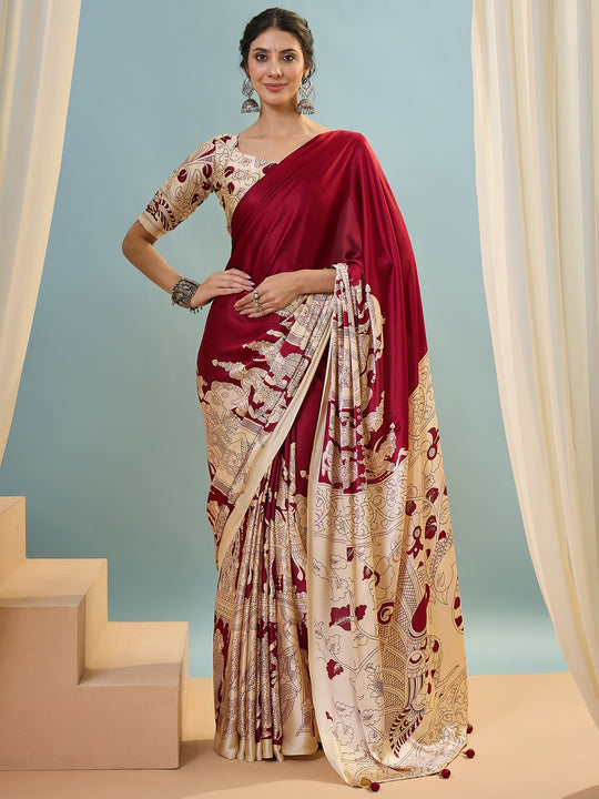 Red Semi Modal Saree With Blouse Piece