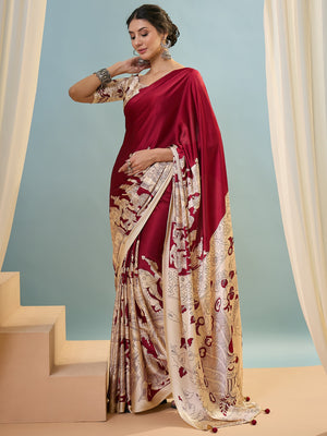 Red Semi Modal Saree With Blouse Piece