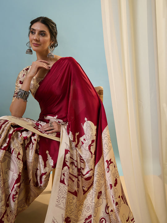 Red Semi Modal Saree With Blouse Piece