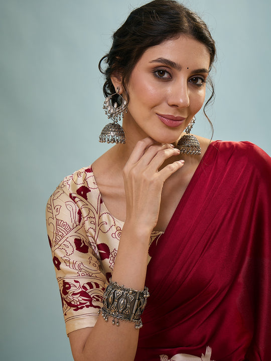 Red Semi Modal Saree With Blouse Piece