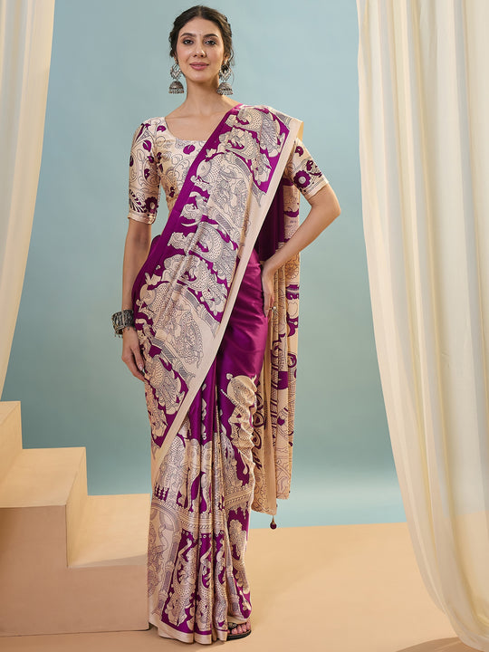 Purple Semi Modal Saree With Blouse Piece