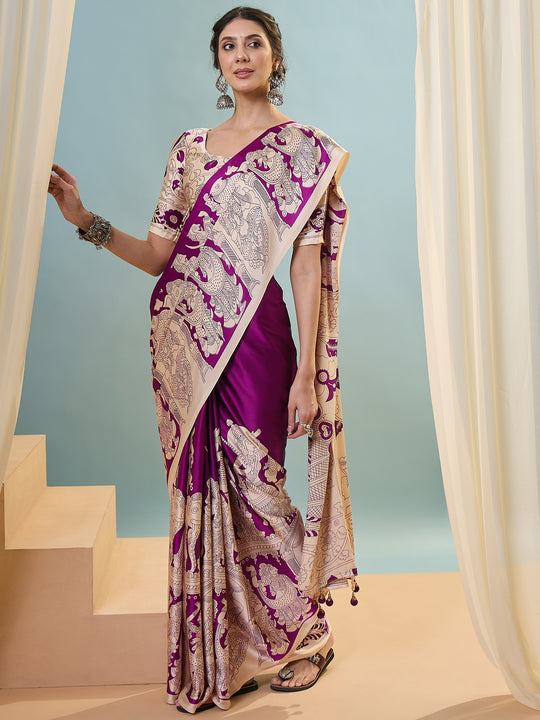 Purple Semi Modal Saree With Blouse Piece