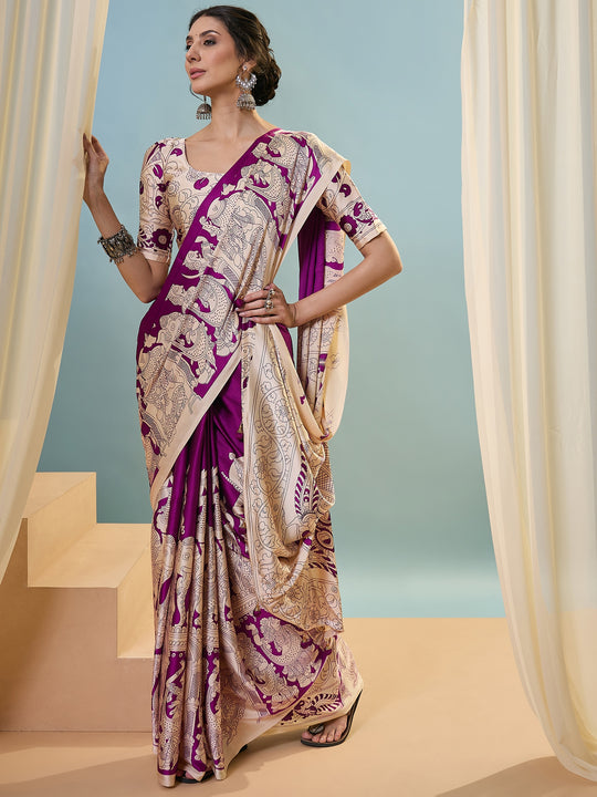 Purple Semi Modal Saree With Blouse Piece