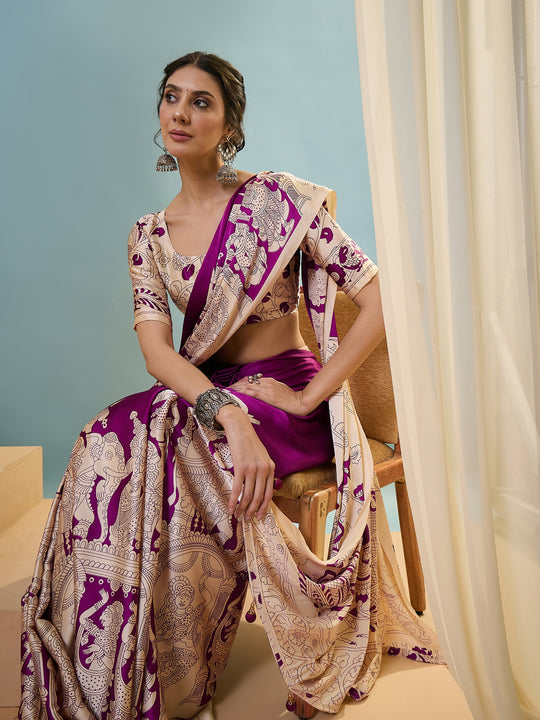 Purple Semi Modal Saree With Blouse Piece
