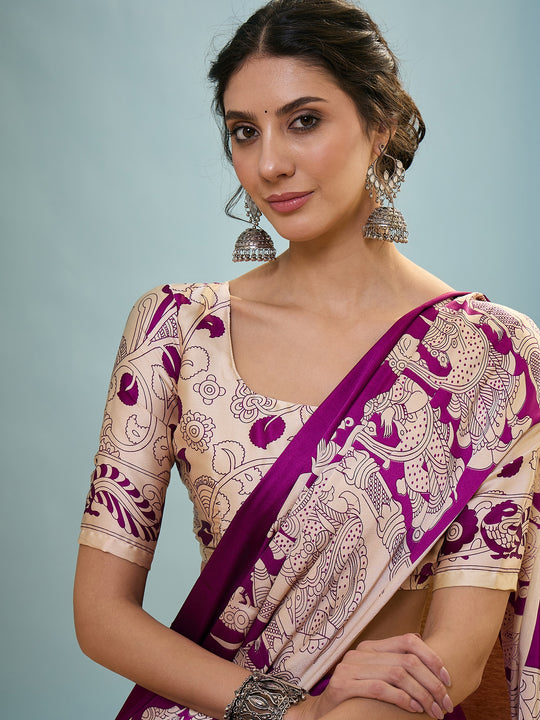 Purple Semi Modal Saree With Blouse Piece